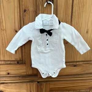 Adorable Baby Tux Onesie with Black Bow Tie
